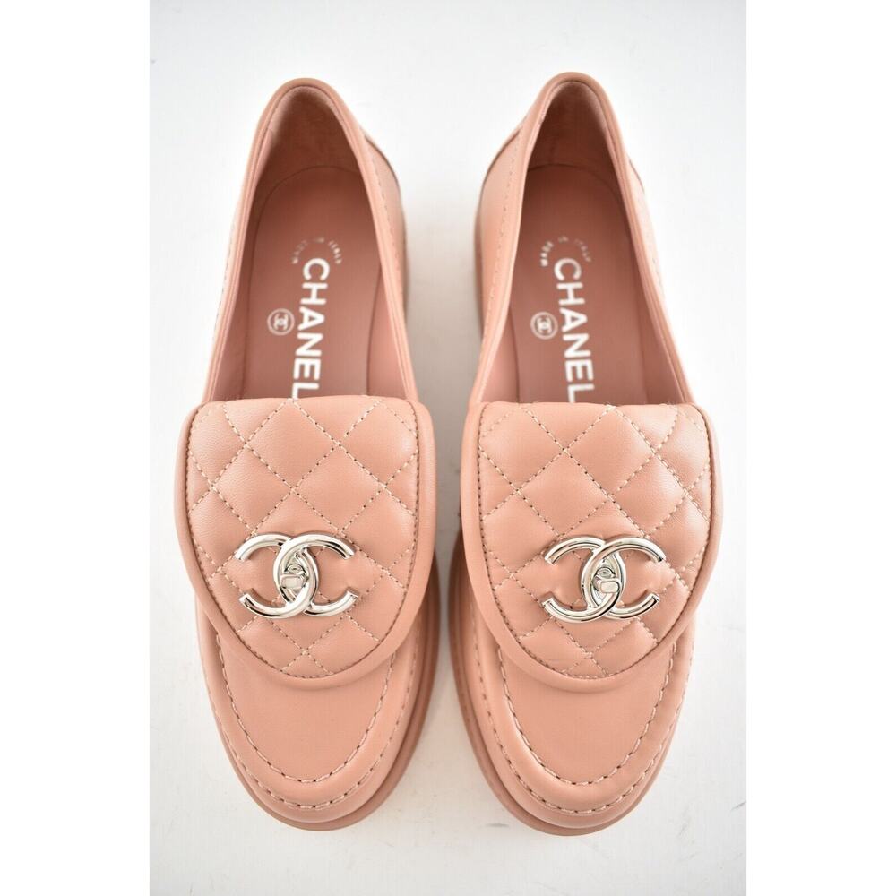 Chanel 21B Pink Silver Quilted Flap Turnlock CC Logo Mule Slip Flat Loafer 39.5 - Picture 8 of 11
